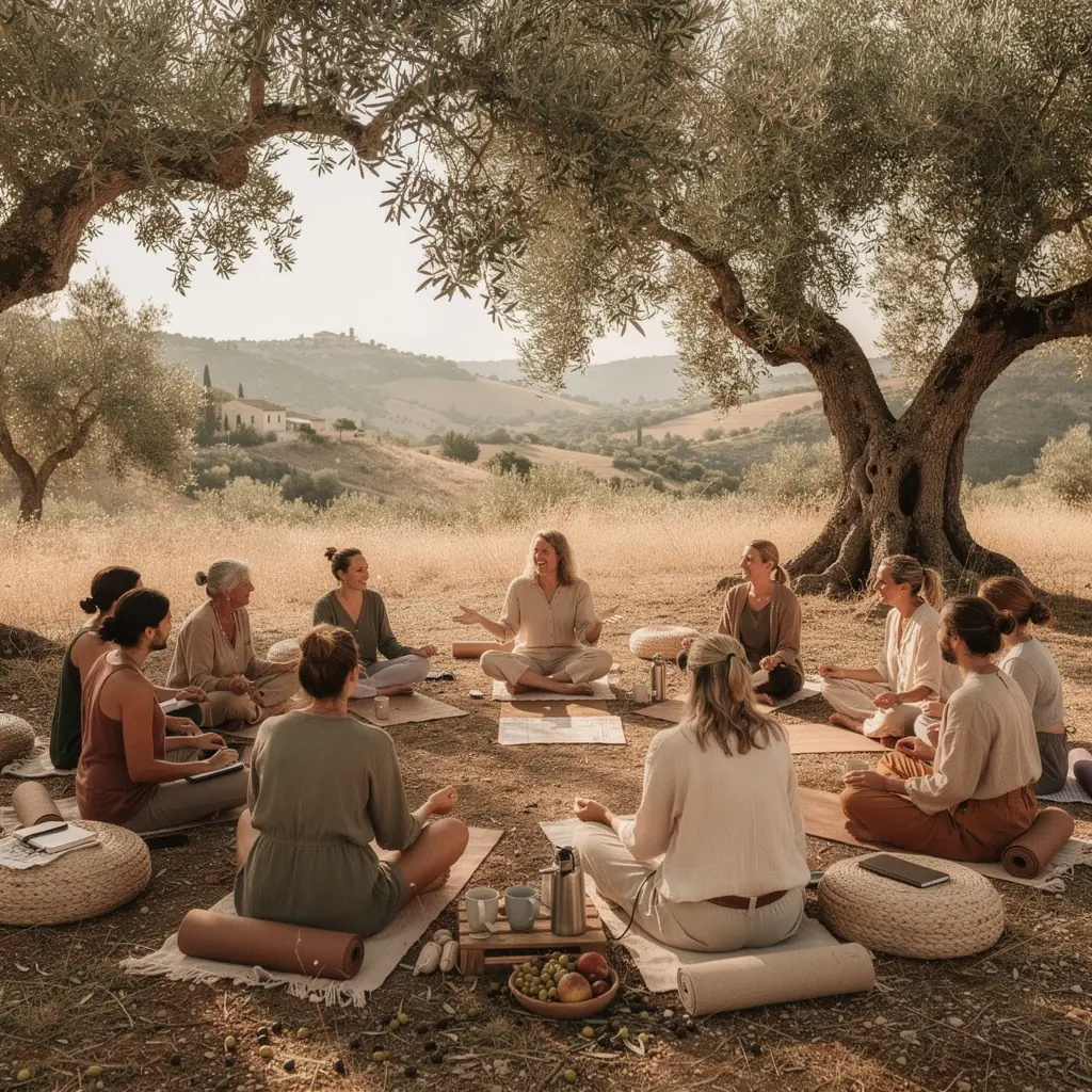 Un ambiente acogedor con cojines y mantas, ideal para la meditación y la conexión comunitaria.